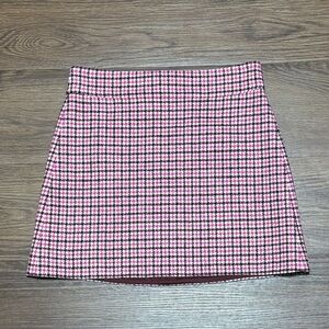 J. Crew Pink and White Houndstooth Mini Skirt